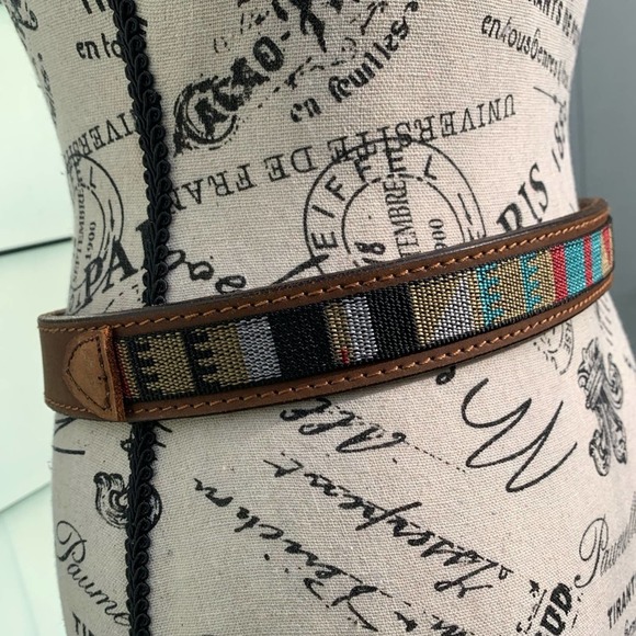 Genuine Buffalo Leather bohemian tribal pattern brown belt - Picture 3 of 11